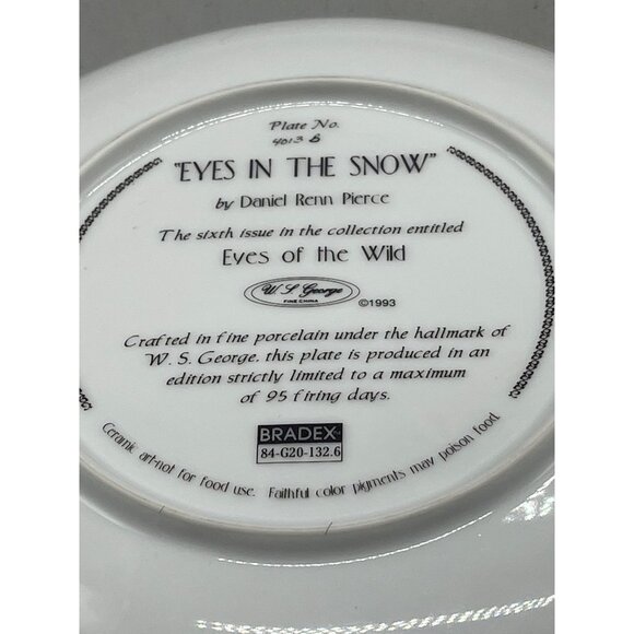 bradex collector plate eyes in the snow 6th issue 1993 #4013B by pierce 8" READ - Picture 3 of 4